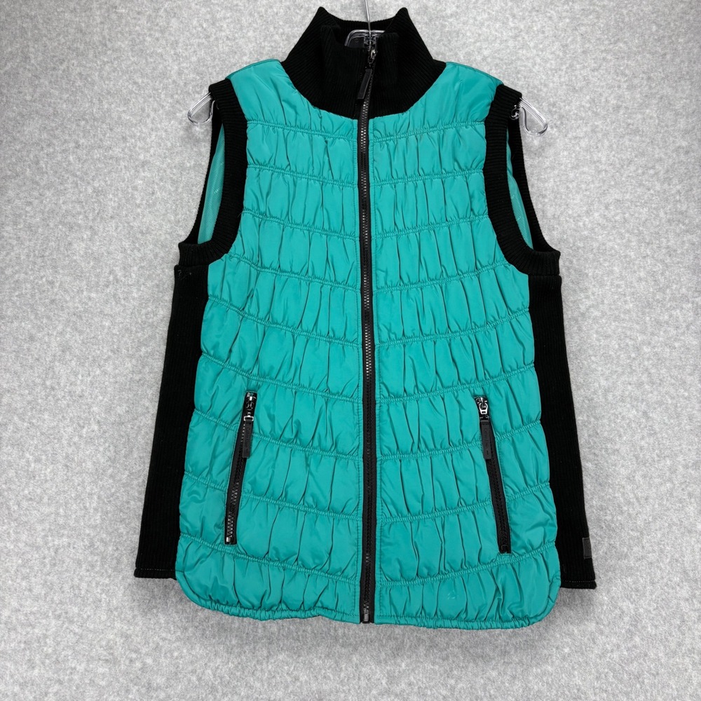 Calvin Klein Performance Puffer Vest Womens M Teal Ribbed Trim Quilted Layering